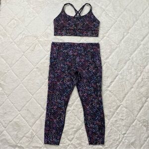 Lululemon Sz 14 Energy Longline Bra + Fast Free HR Leggings Floral Spray Set